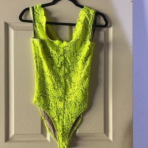Bebe Addiction Neon yellow Lace  Bodysuit